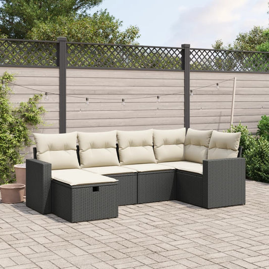 Garden Sofa Set Black Poly rattan, powder-coated steel Large