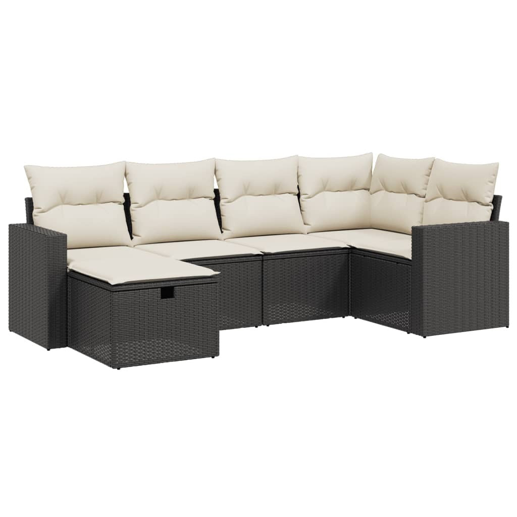 Garden Sofa Set Black Poly rattan, powder-coated steel Large