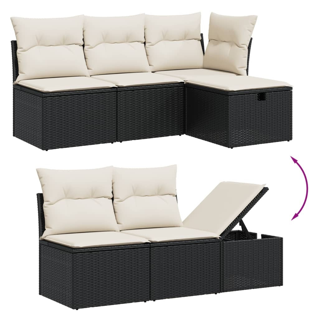 Garden Sofa Set Black Poly rattan, powder-coated steel Large