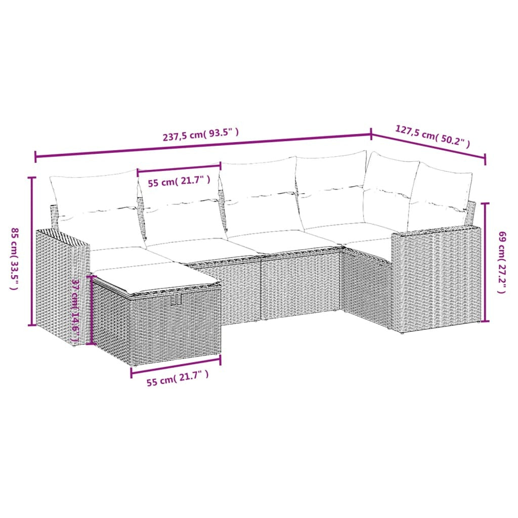 Garden Sofa Set Black Poly rattan, powder-coated steel Large