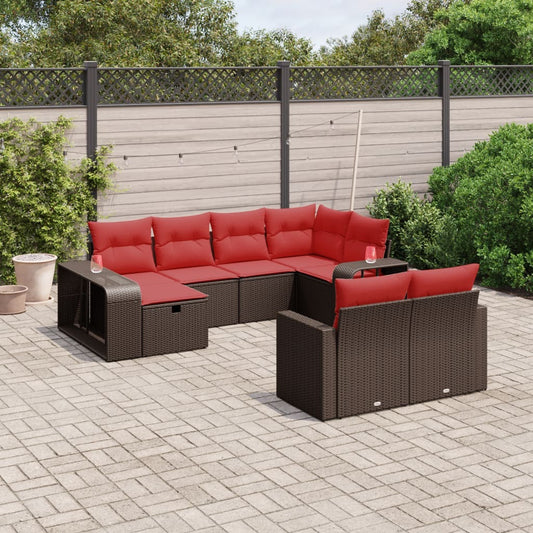 10 Piece Patio Sofa Set with Cushions Brown Poly Rattan