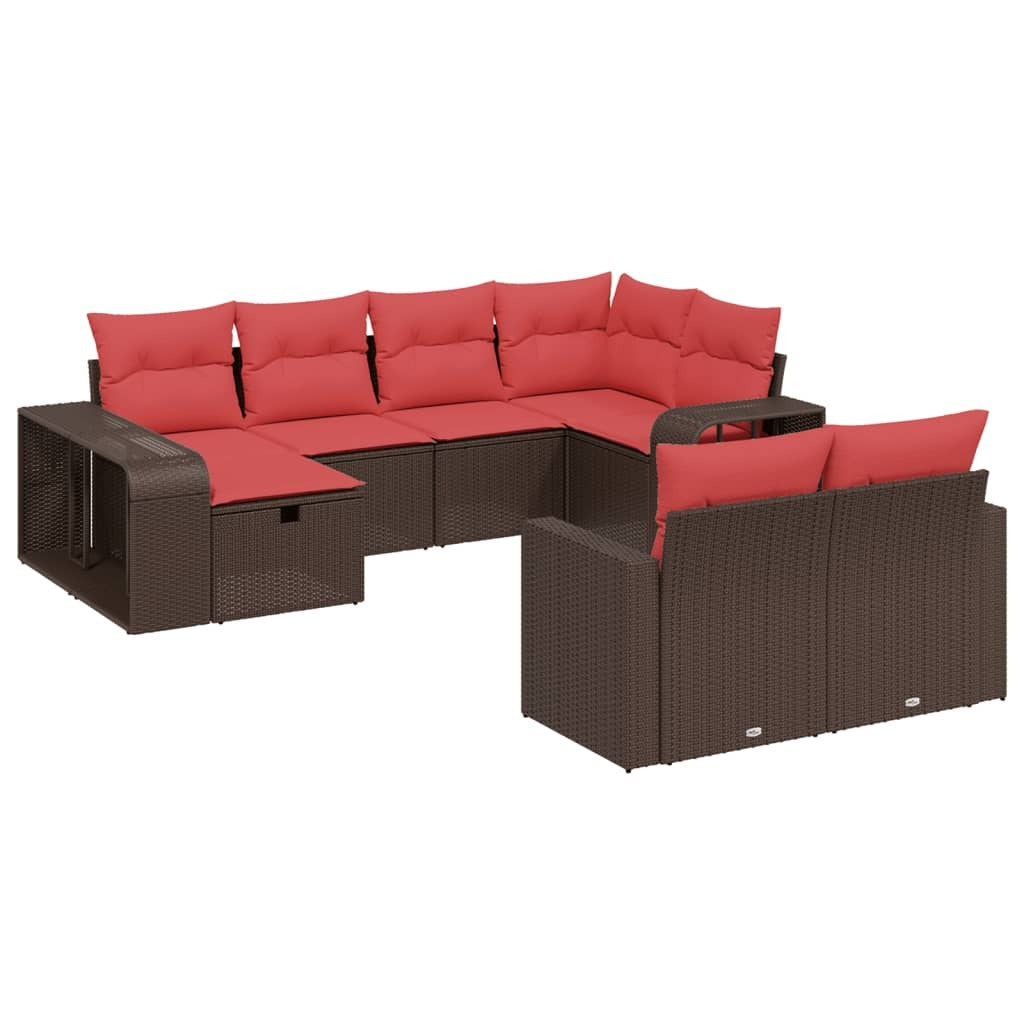 10 Piece Patio Sofa Set with Cushions Brown Poly Rattan