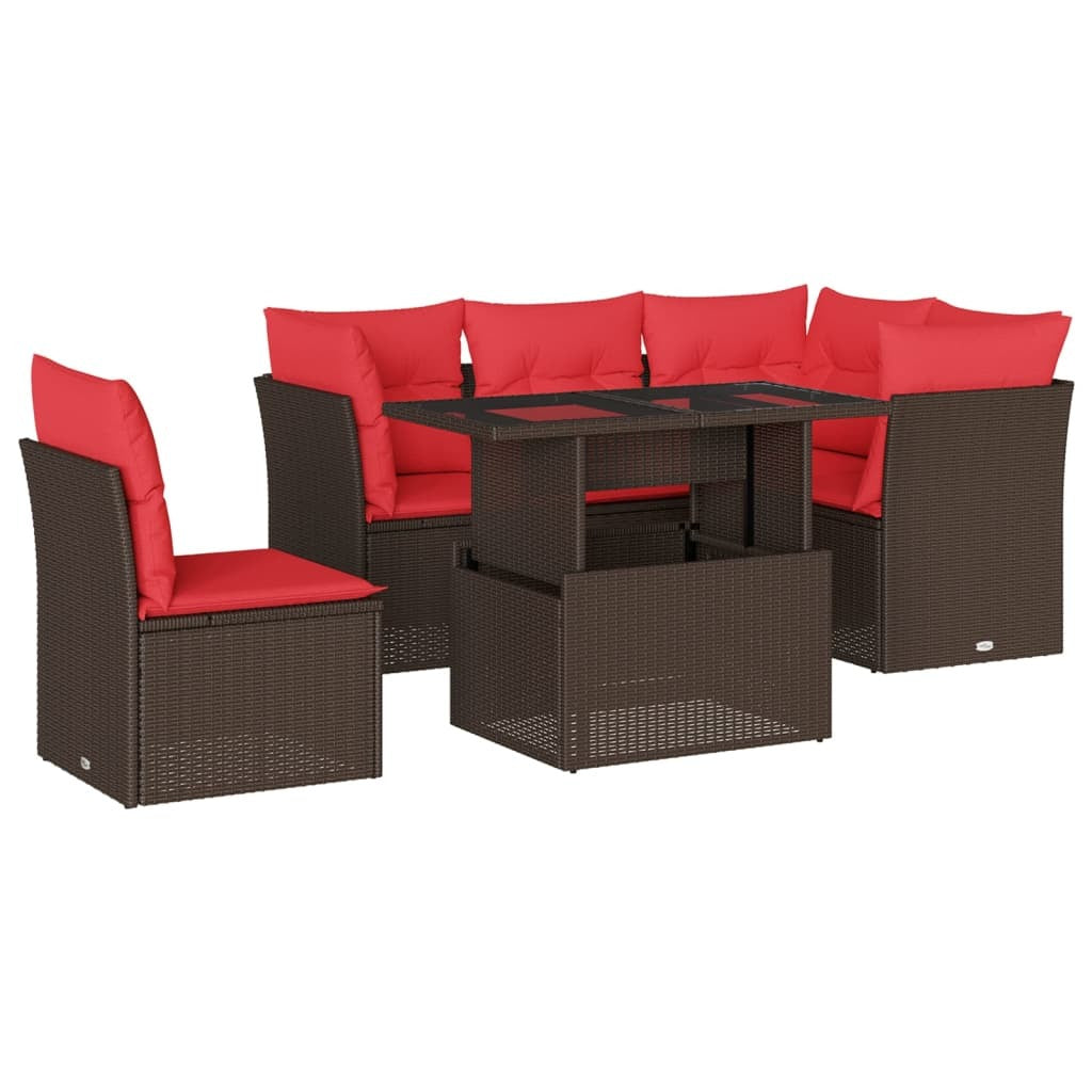 6 Piece Garden Sofa Set with Cushions Brown Poly Rattan