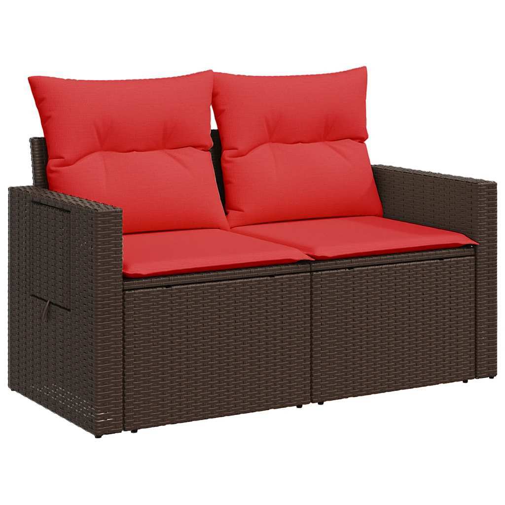 7 Piece Garden Sofa Set with Cushions Brown Poly Rattan