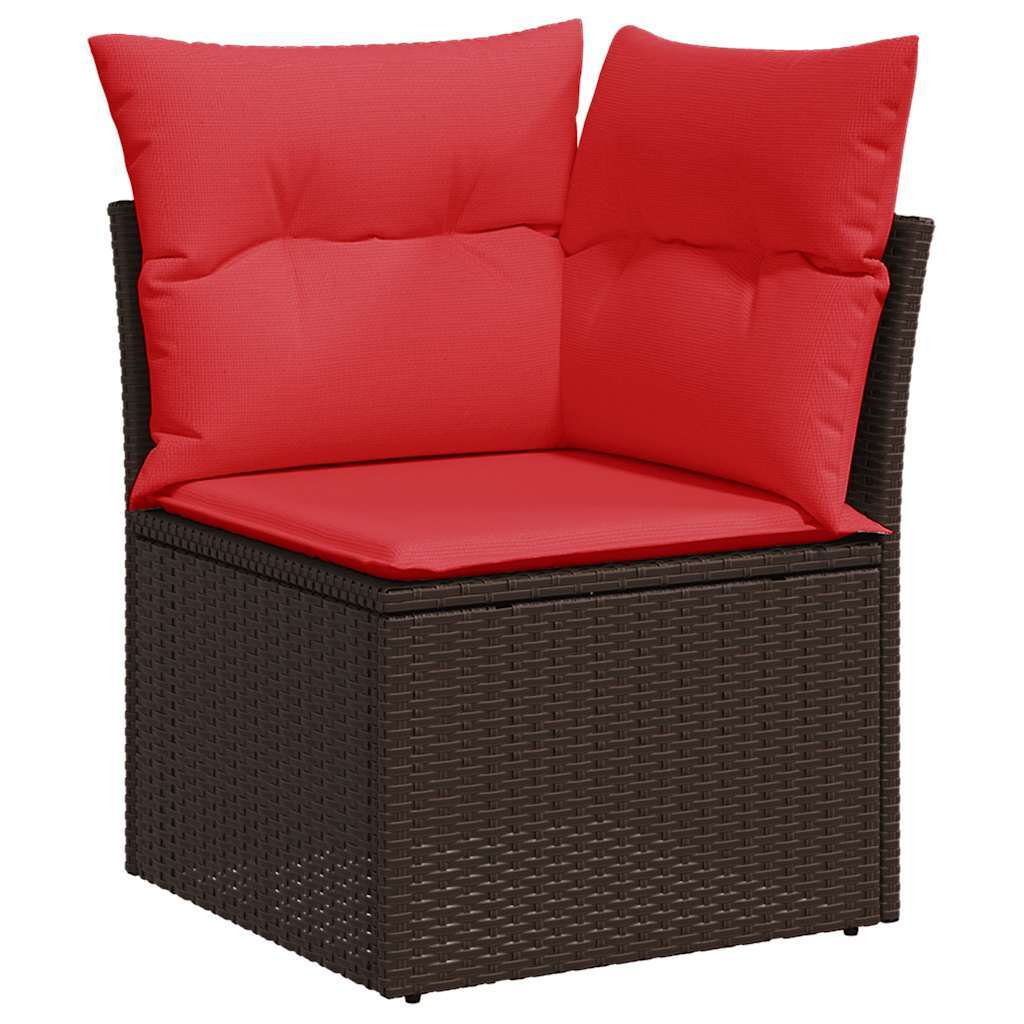 7 Piece Garden Sofa Set with Cushions Brown Poly Rattan