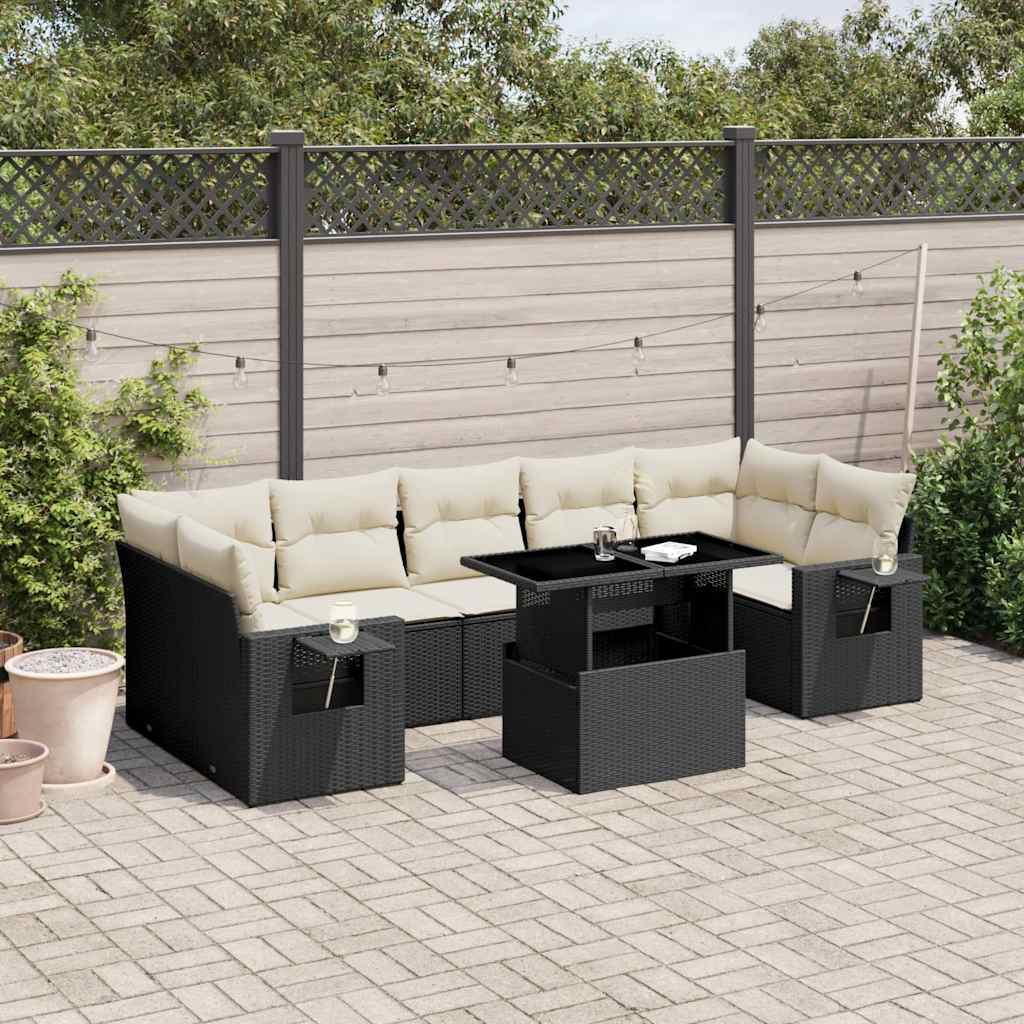 Garden Sofa Set Black PE rattan