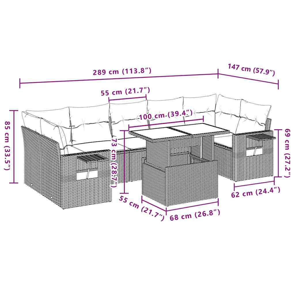Garden Sofa Set Black PE rattan