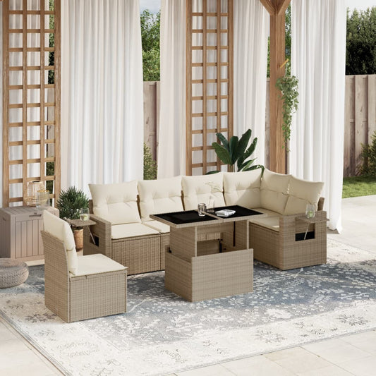 Garden Sofa Set Beige PE rattan Large Modular Garden Sofa Set