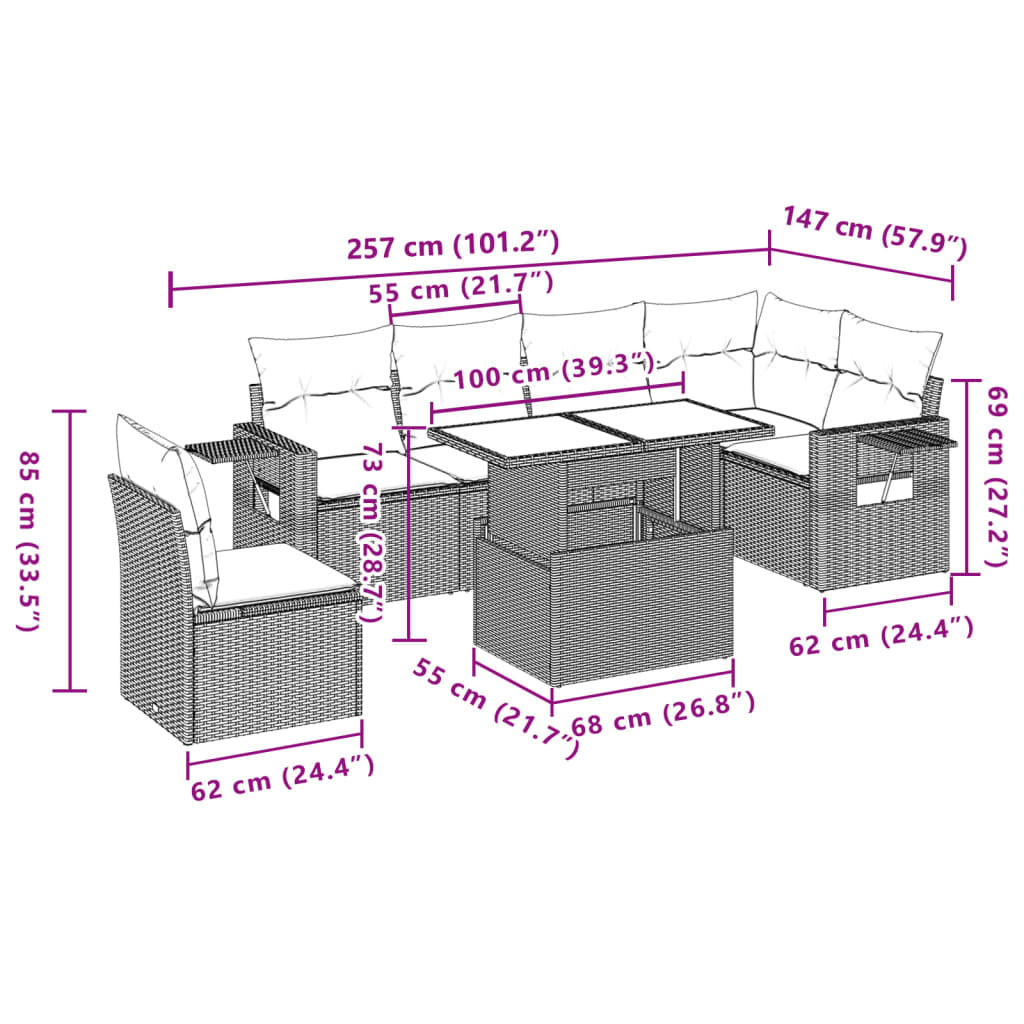 Garden Sofa Set Beige PE rattan Large Modular Garden Sofa Set