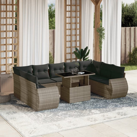 Garden Sofa Set Gray, Dark gray PE rattan Large Removable Covers