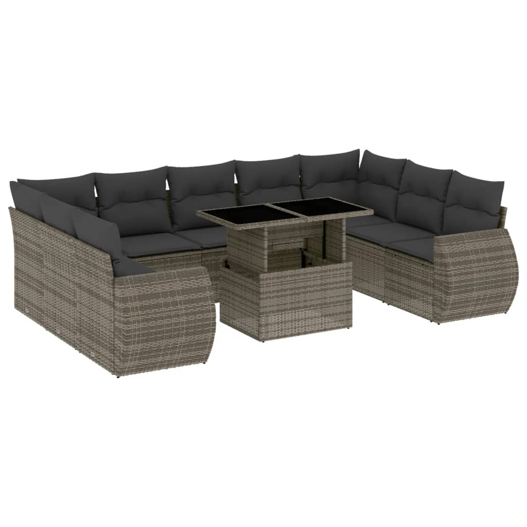Garden Sofa Set Gray, Dark gray PE rattan Large Removable Covers