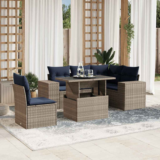 6 Piece Garden Sofa Set with Cushions Grey Poly Rattan