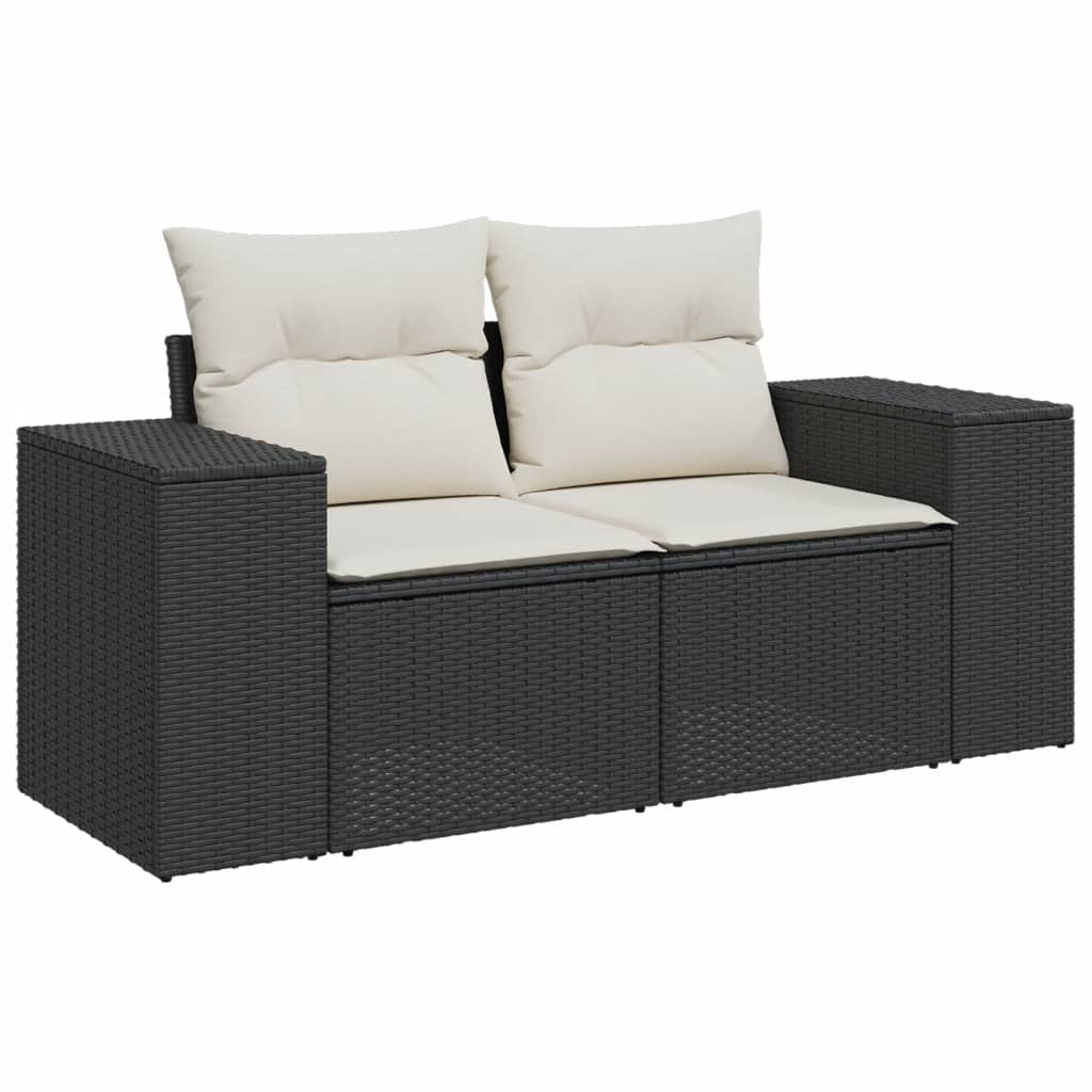 Garden Sofa Set Black PE rattan, powder-coated steel, tempered glass