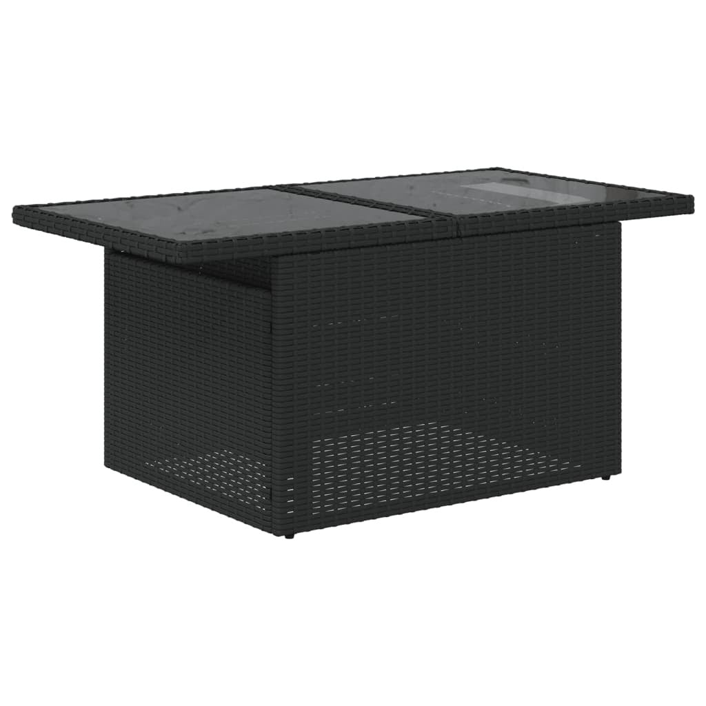 Garden Sofa Set Black PE rattan, powder-coated steel, tempered glass
