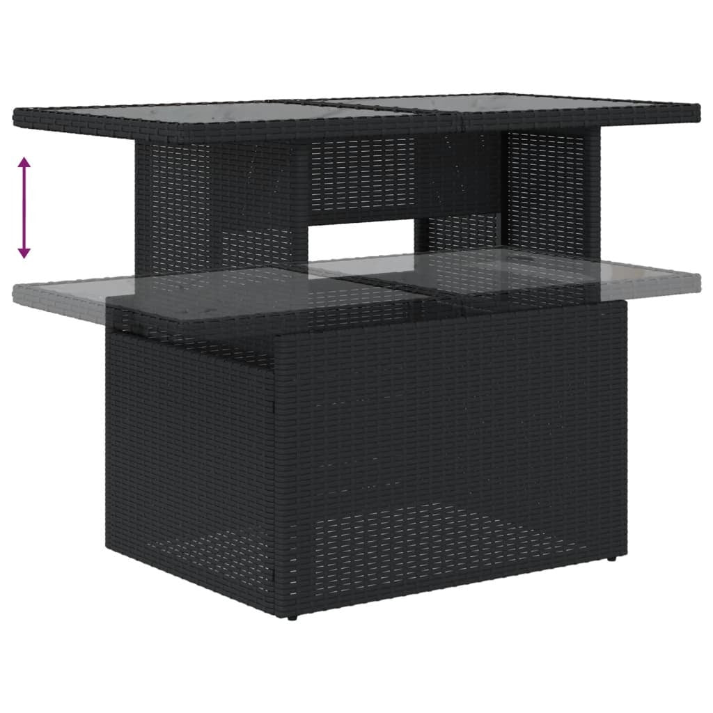 Garden Sofa Set Black PE rattan, powder-coated steel, tempered glass
