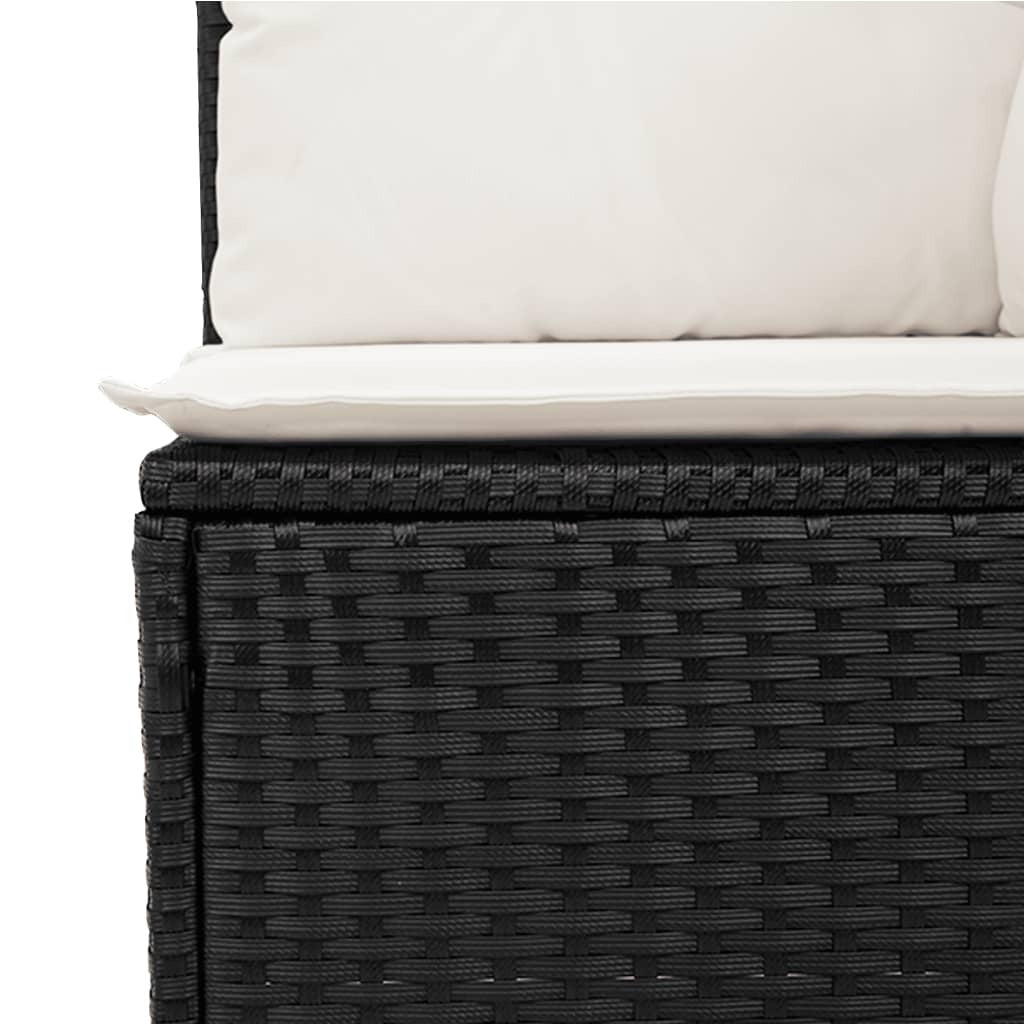 Garden Sofa Set Black PE rattan, powder-coated steel, tempered glass