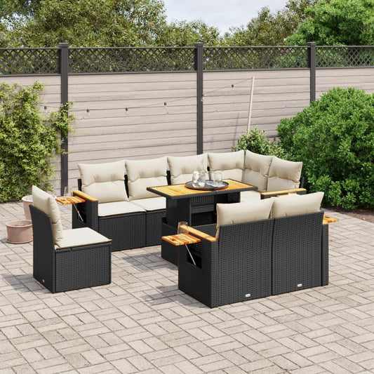 Garden Sofa Set Black PE rattan Large Adjustable Armrests