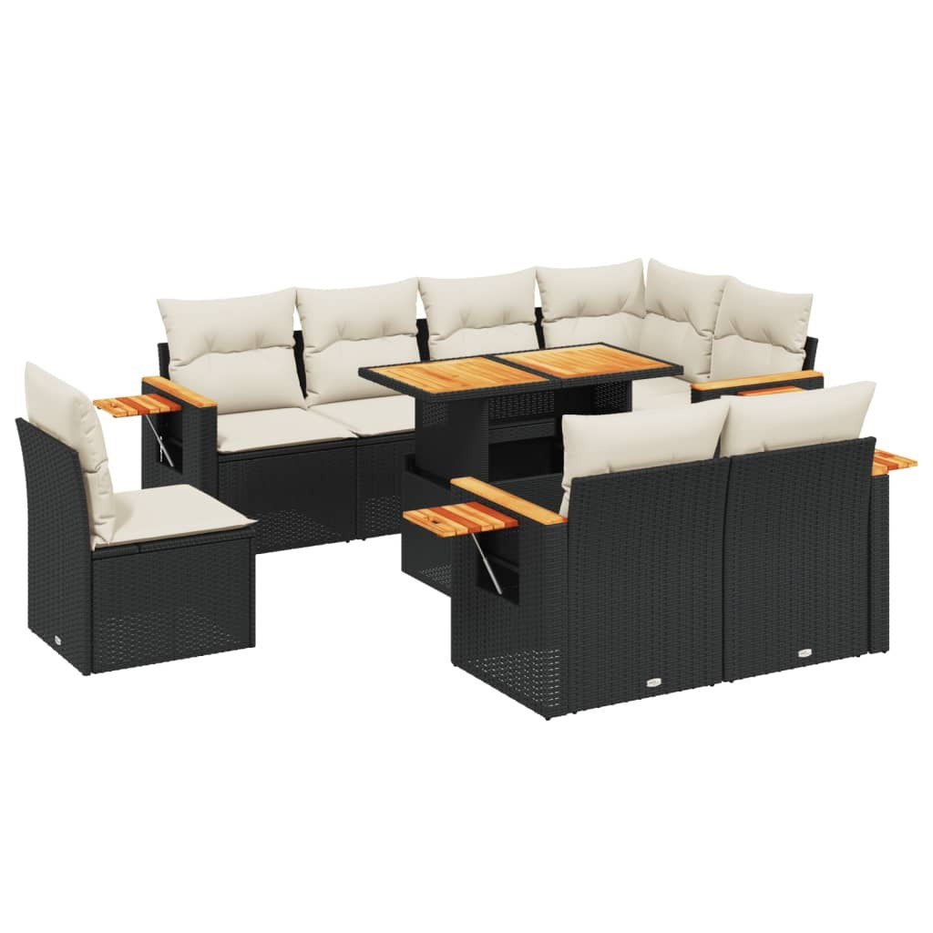 Garden Sofa Set Black PE rattan Large Adjustable Armrests