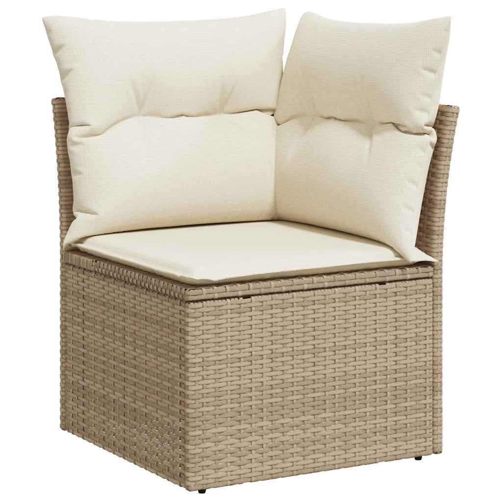 Garden Sofa Set Beige PE Rattan, Powder-coated Steel, Tempered Glass