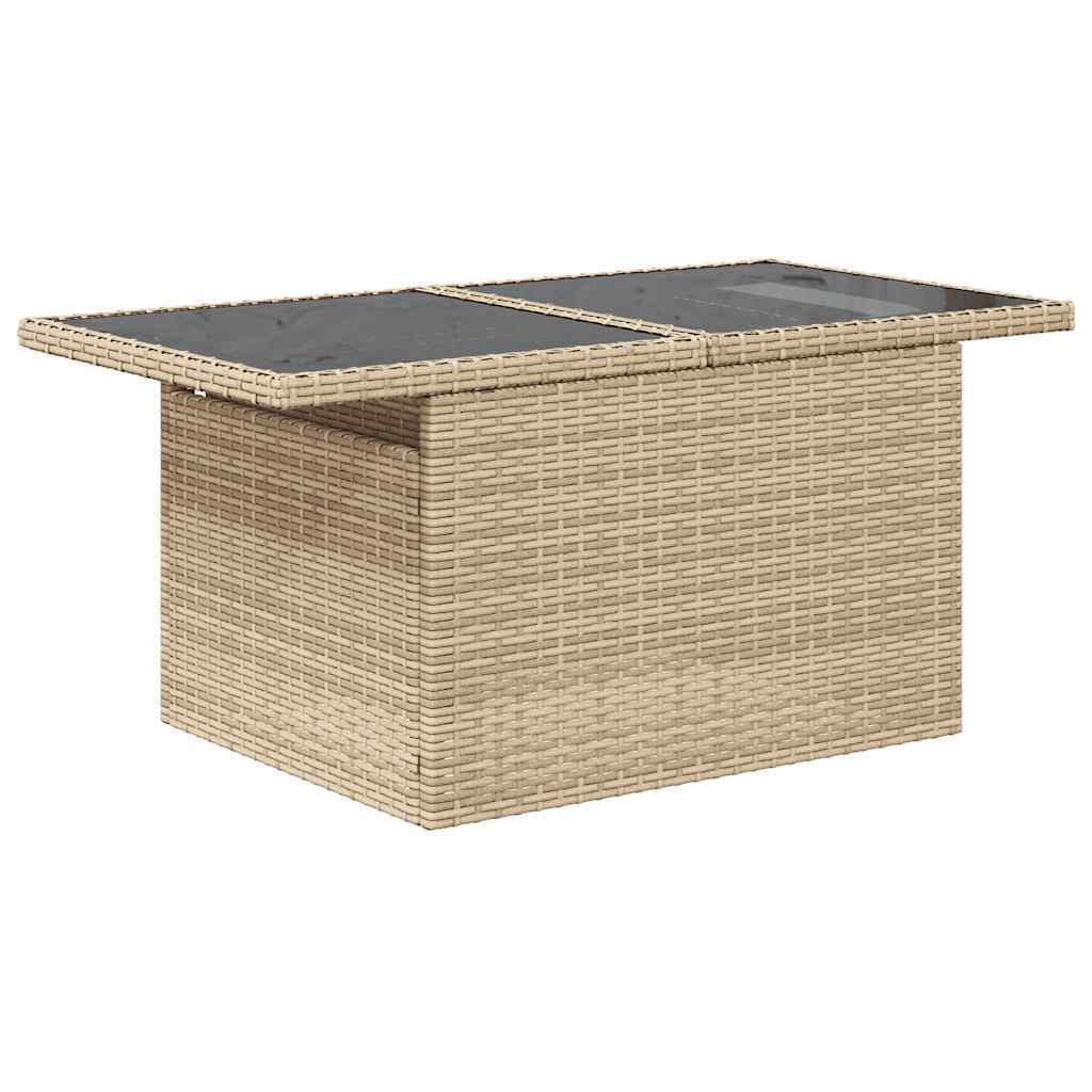 Garden Sofa Set Beige PE Rattan, Powder-coated Steel, Tempered Glass