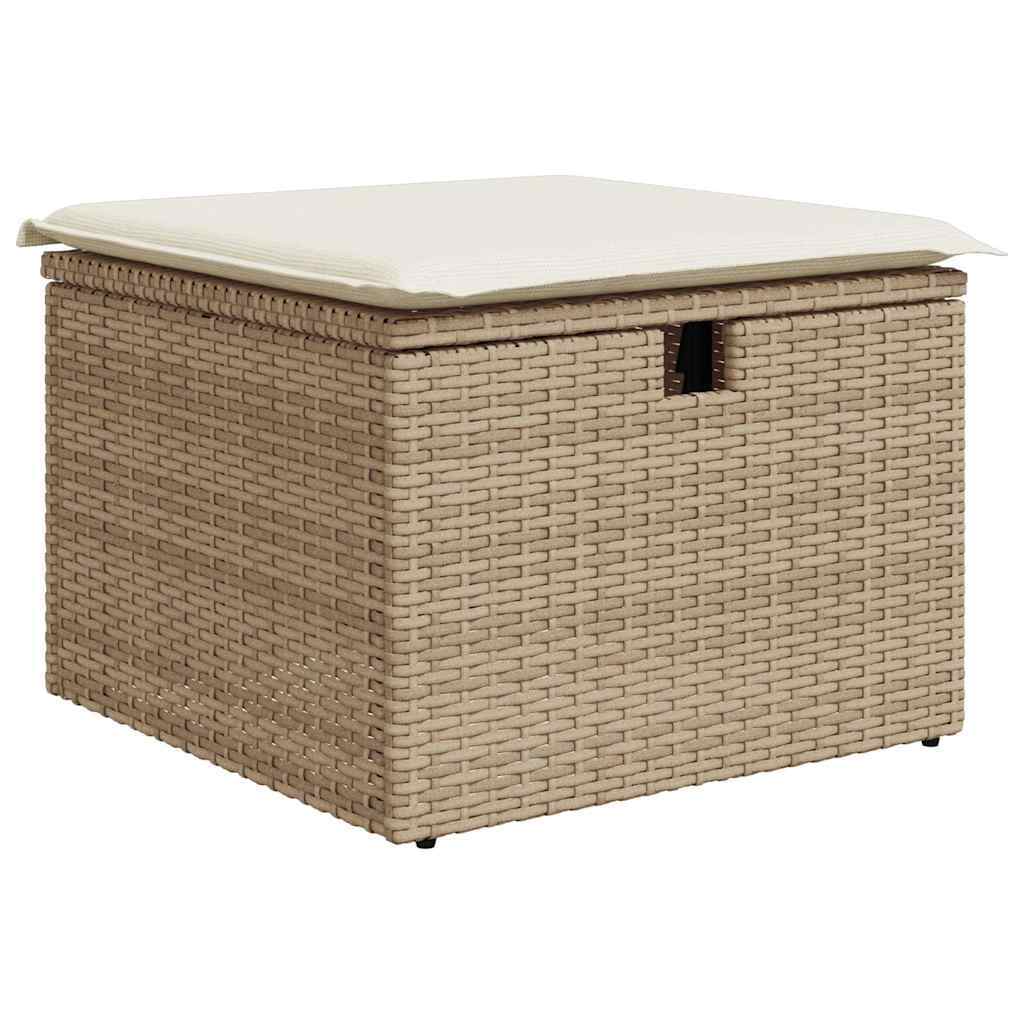 Garden Sofa Set Beige PE Rattan, Powder-coated Steel, Tempered Glass