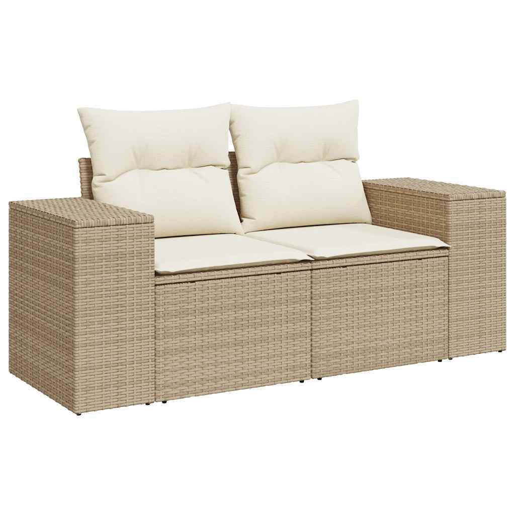 Garden Sofa Set Beige PE Rattan, Powder-coated Steel, Tempered Glass