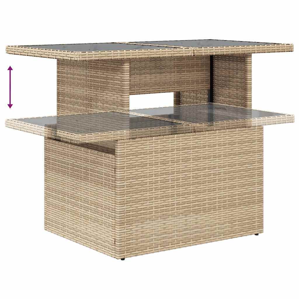 Garden Sofa Set Beige PE Rattan, Powder-coated Steel, Tempered Glass