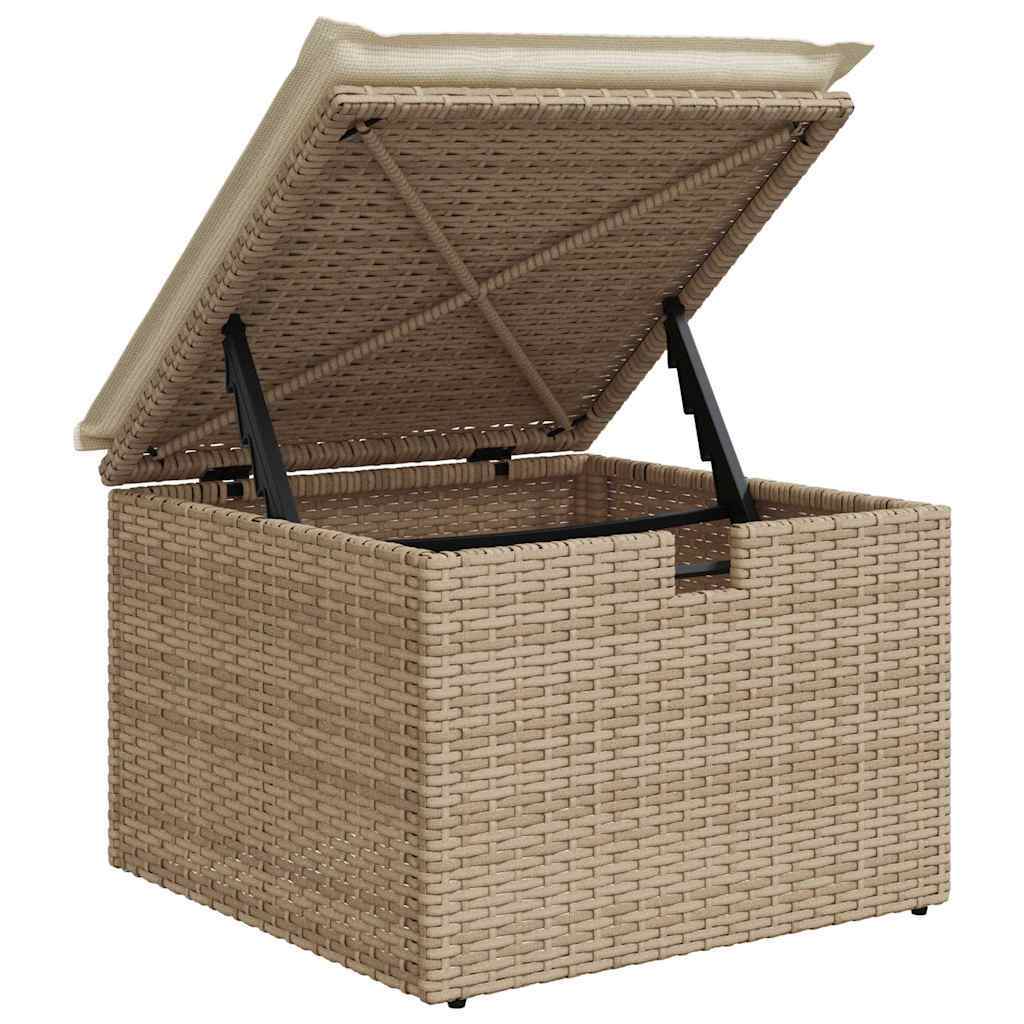 Garden Sofa Set Beige PE Rattan, Powder-coated Steel, Tempered Glass