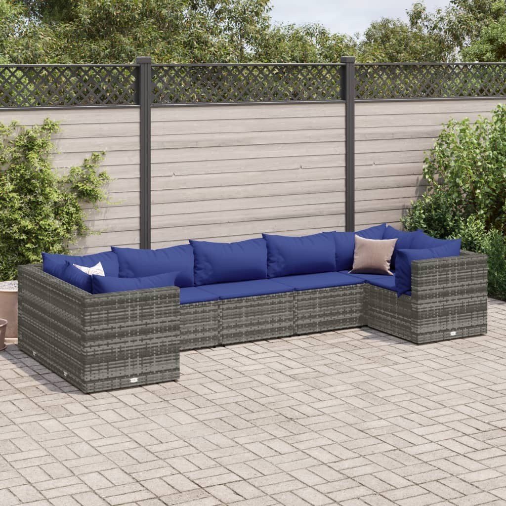 Patio Lounge Set Grey PE rattan, powder-coated steel, polyester
