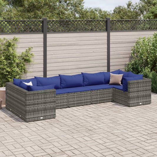Patio Lounge Set Grey PE rattan, powder-coated steel, polyester