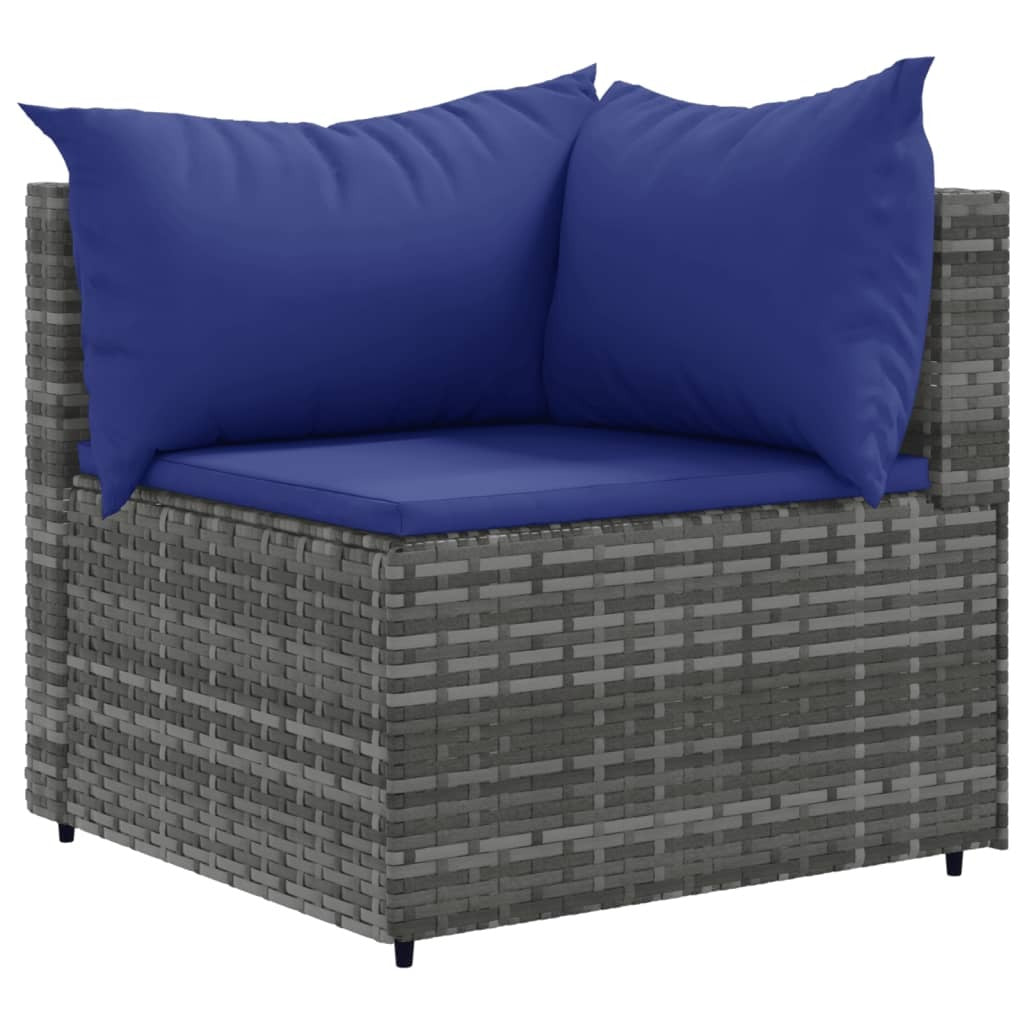 Patio Lounge Set Grey PE rattan, powder-coated steel, polyester