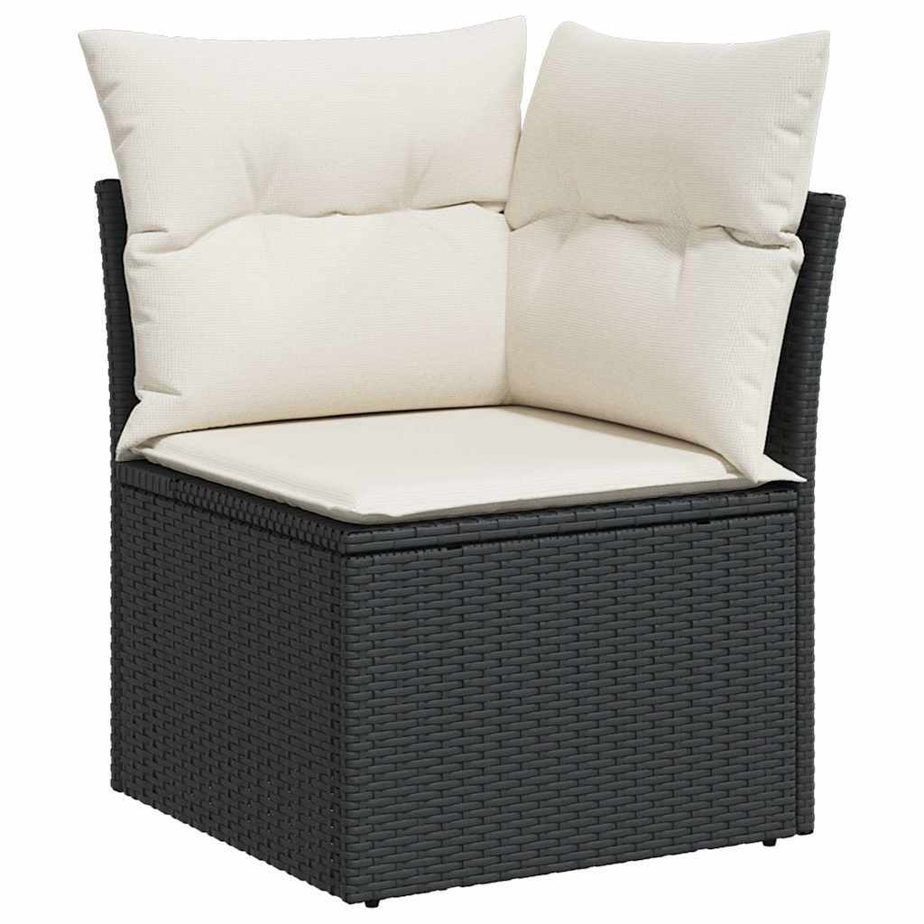 Garden Sofa Set Black PE Rattan 7-Piece Adjustable Feet