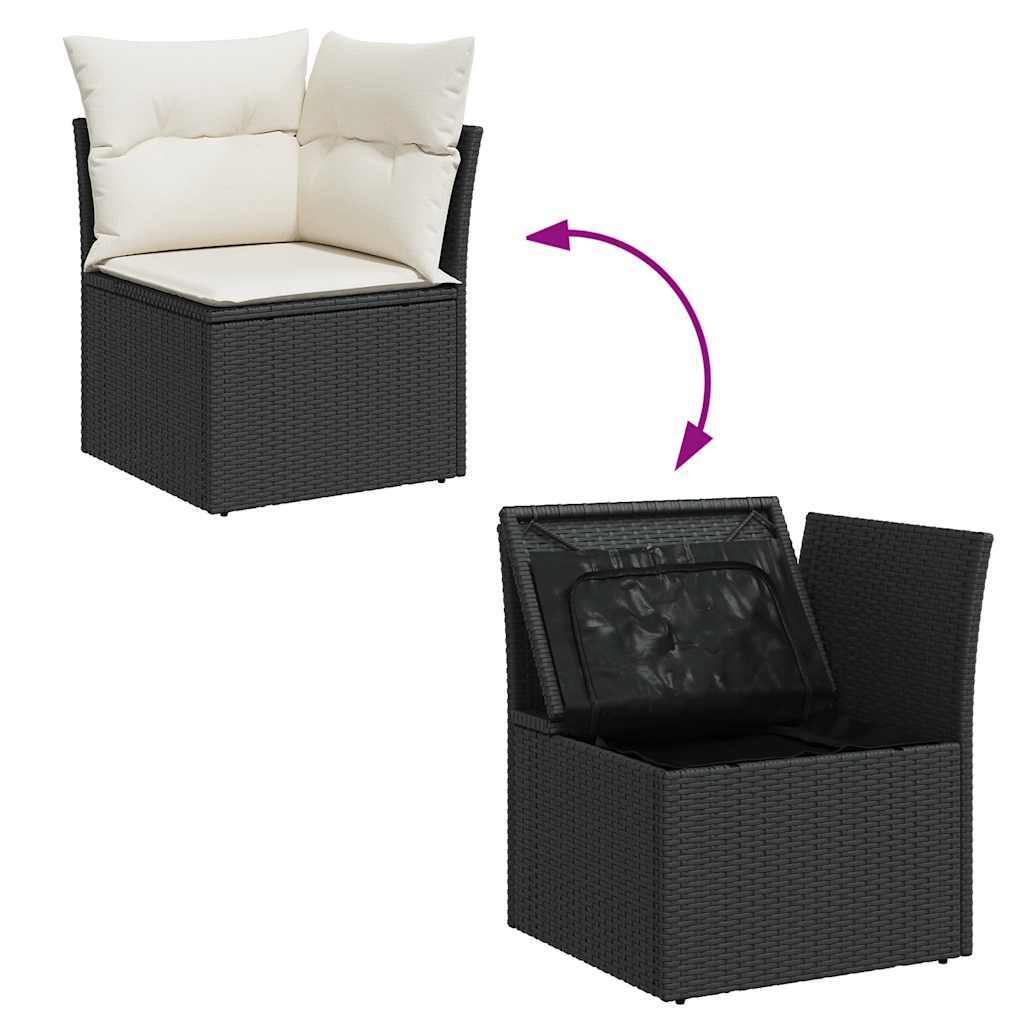 Garden Sofa Set Black PE Rattan 7-Piece Adjustable Feet