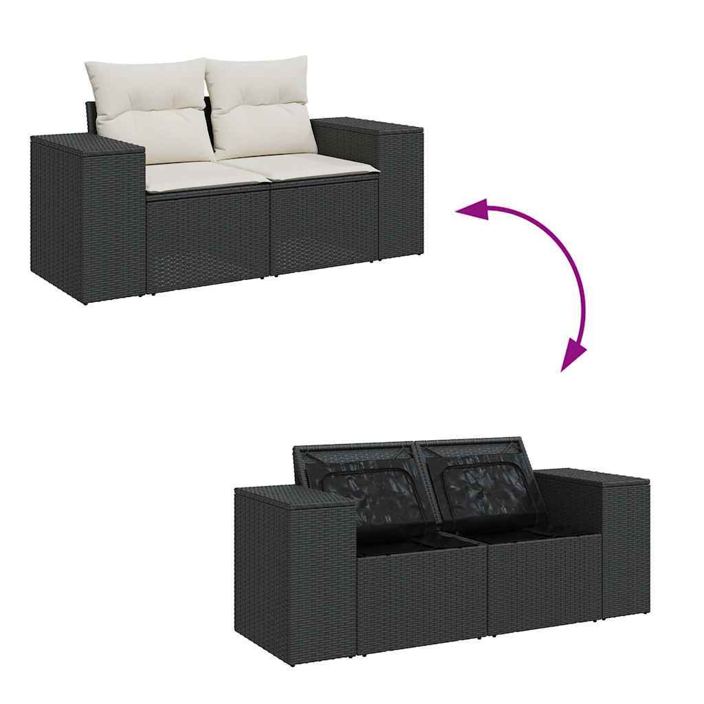 Garden Sofa Set Black PE Rattan 7-Piece Adjustable Feet