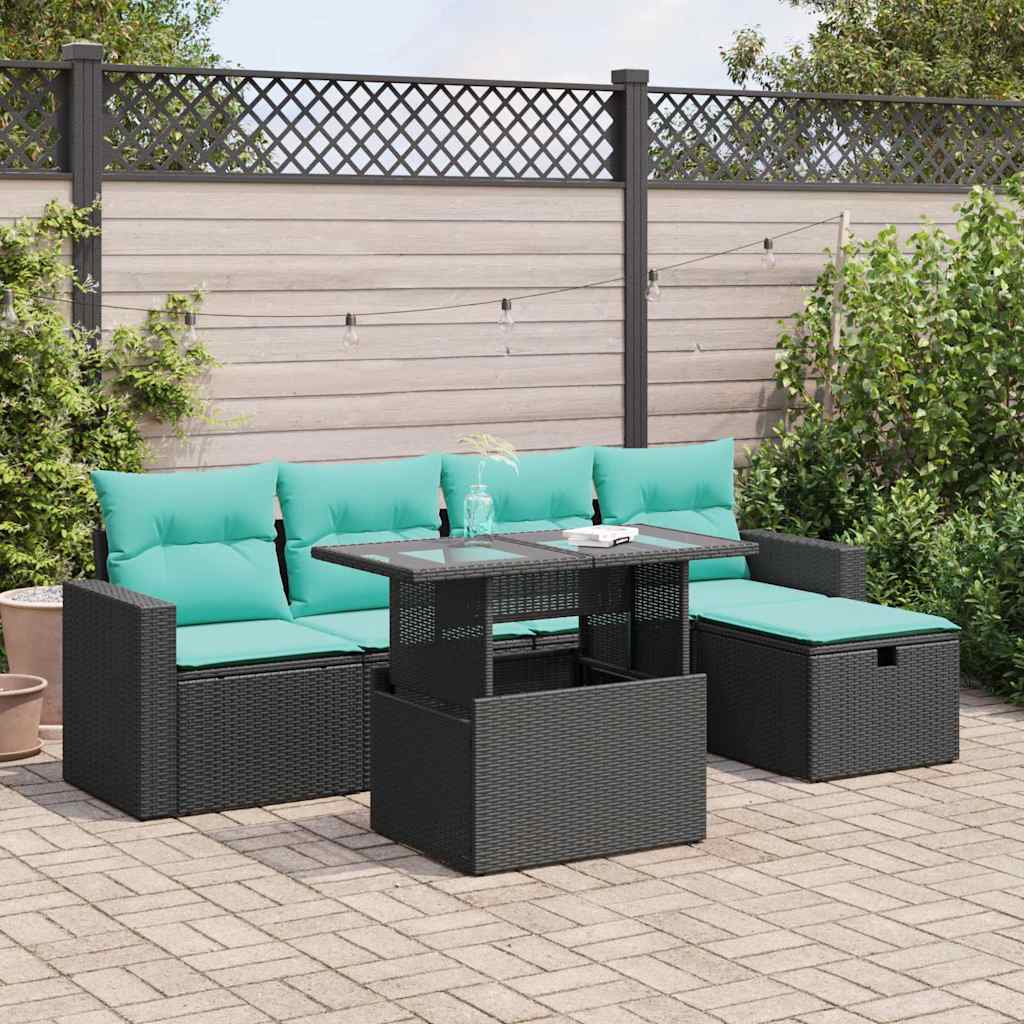 6 Piece Patio Sofa Set with Cushions Gray Poly Rattan Acacia