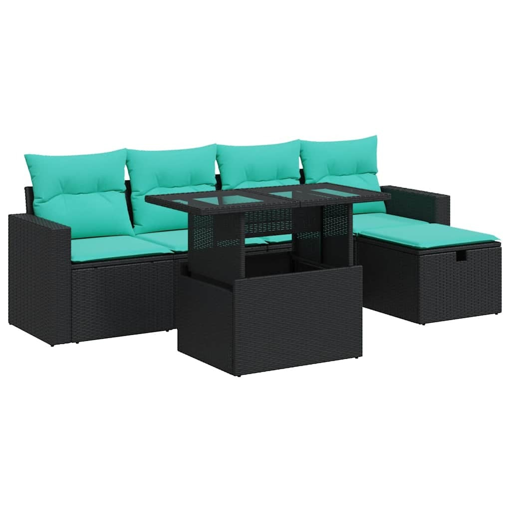 6 Piece Patio Sofa Set with Cushions Gray Poly Rattan Acacia