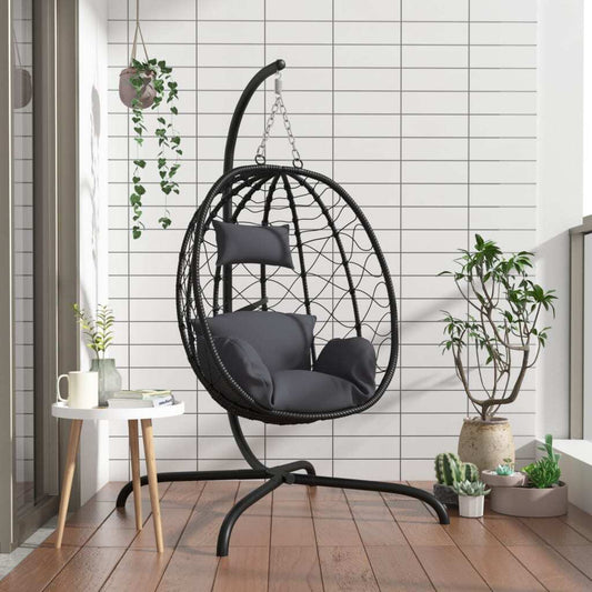 Hanging Egg Chair Anthracite Poly Rattan, Powder-Coated Steel