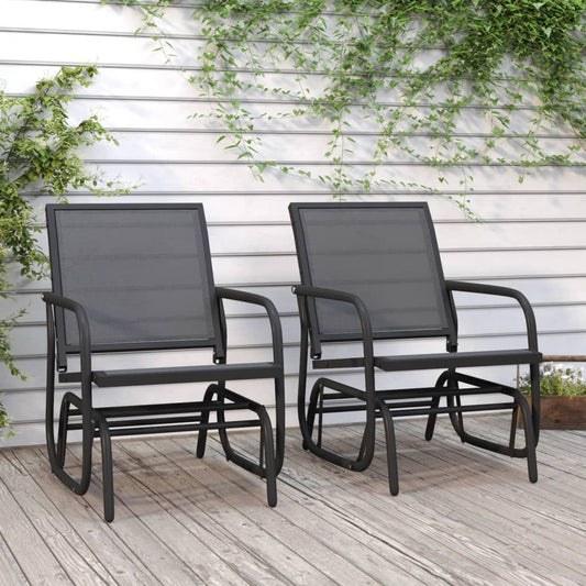 Garden Glider Chair Set of 2 Black Textilene, Steel Medium