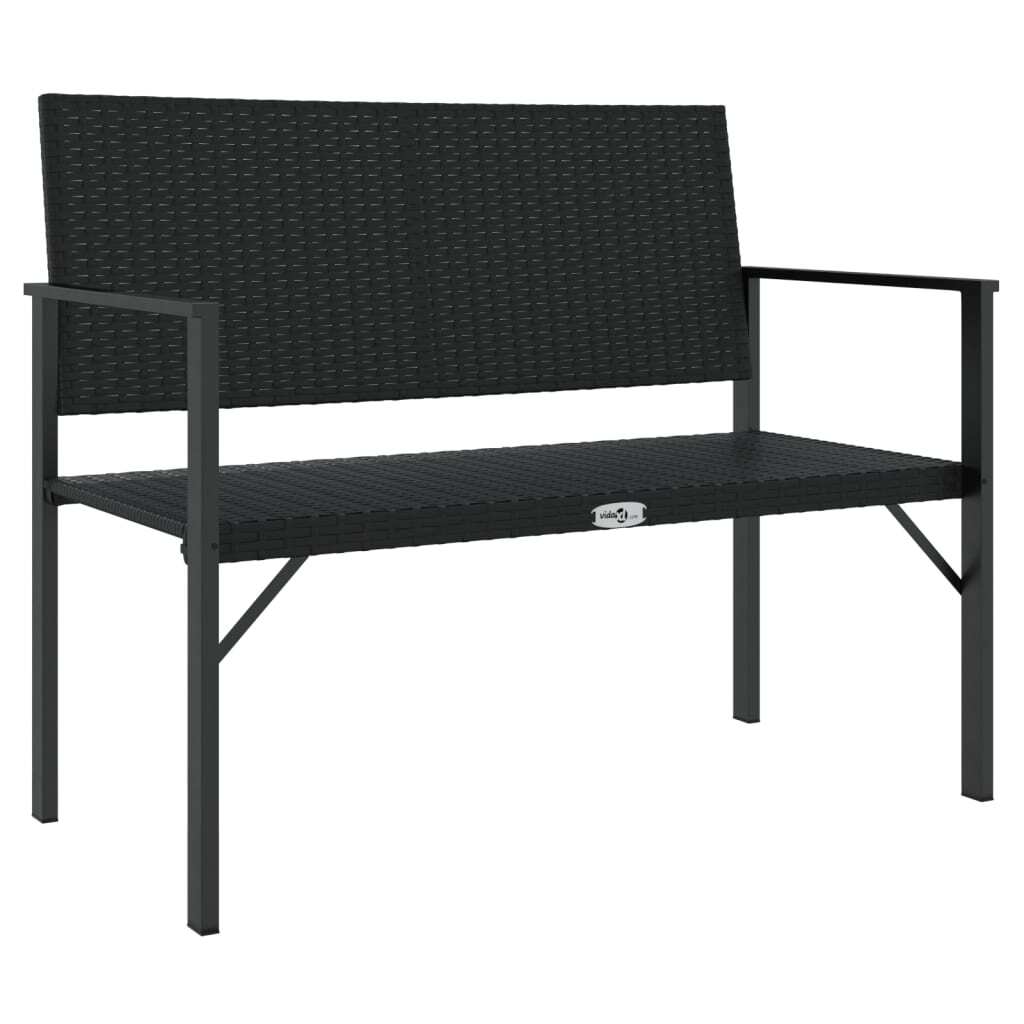 Garden Bench Black PE Rattan, Powder-Coated Steel Medium Durable