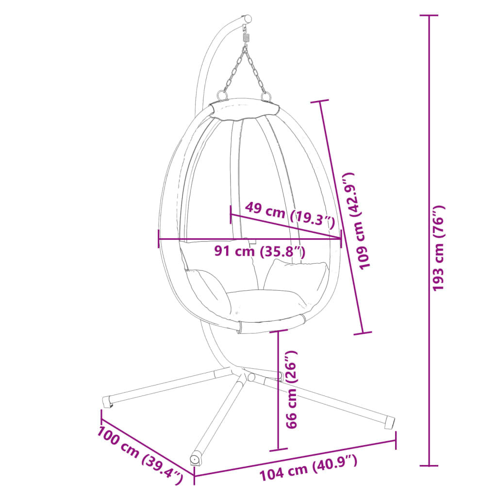 Hanging Egg Chair Anthracite Steel 45.3 x 26.0 x 76.0 in