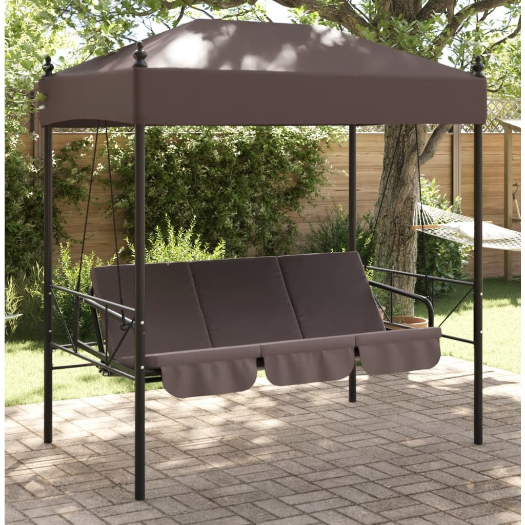 Garden Swing Bench Coffee brown Powder-coated steel, Polyester