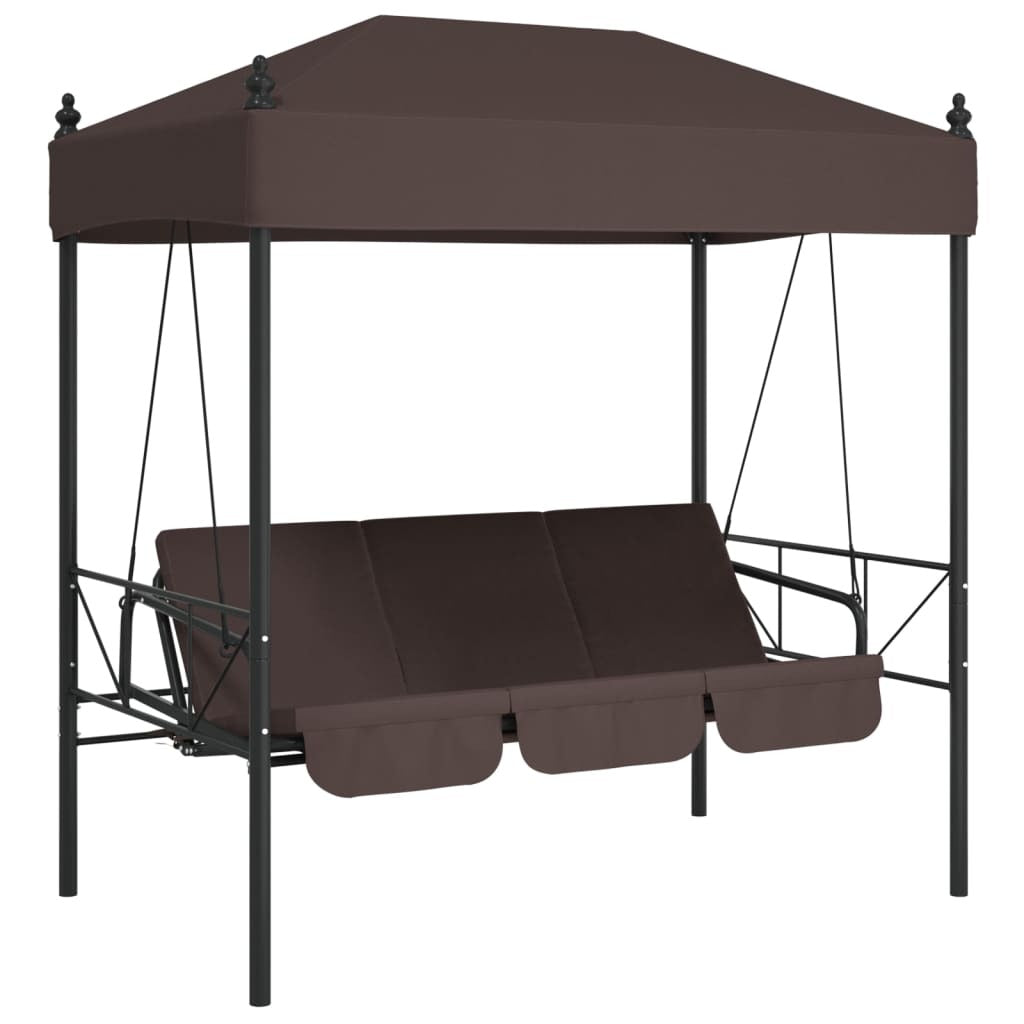 Garden Swing Bench Coffee brown Powder-coated steel, Polyester