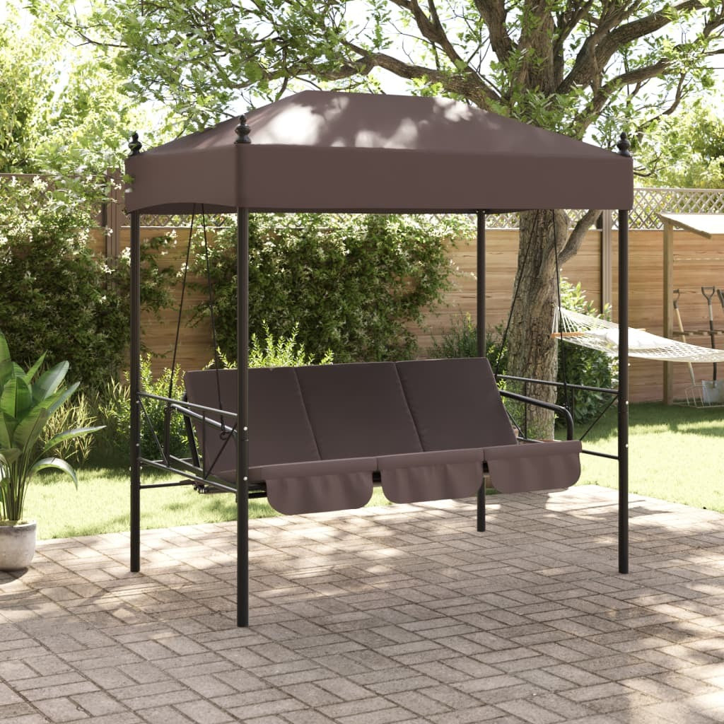 Garden Swing Bench Coffee brown Powder-coated steel, Polyester