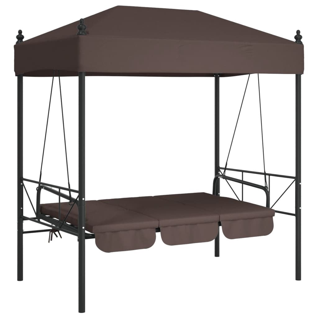 Garden Swing Bench Coffee brown Powder-coated steel, Polyester