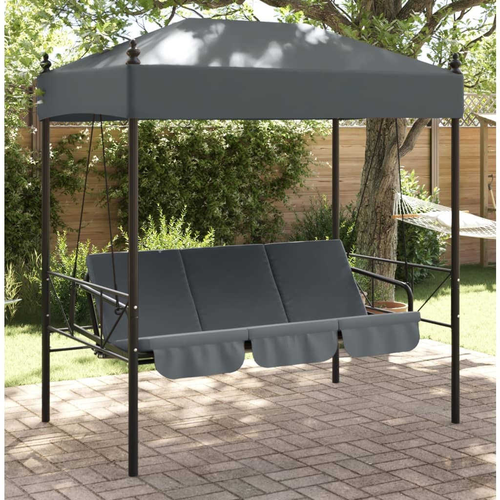 Garden Swing Bench Dark Grey Powder-Coated Steel, Polyester