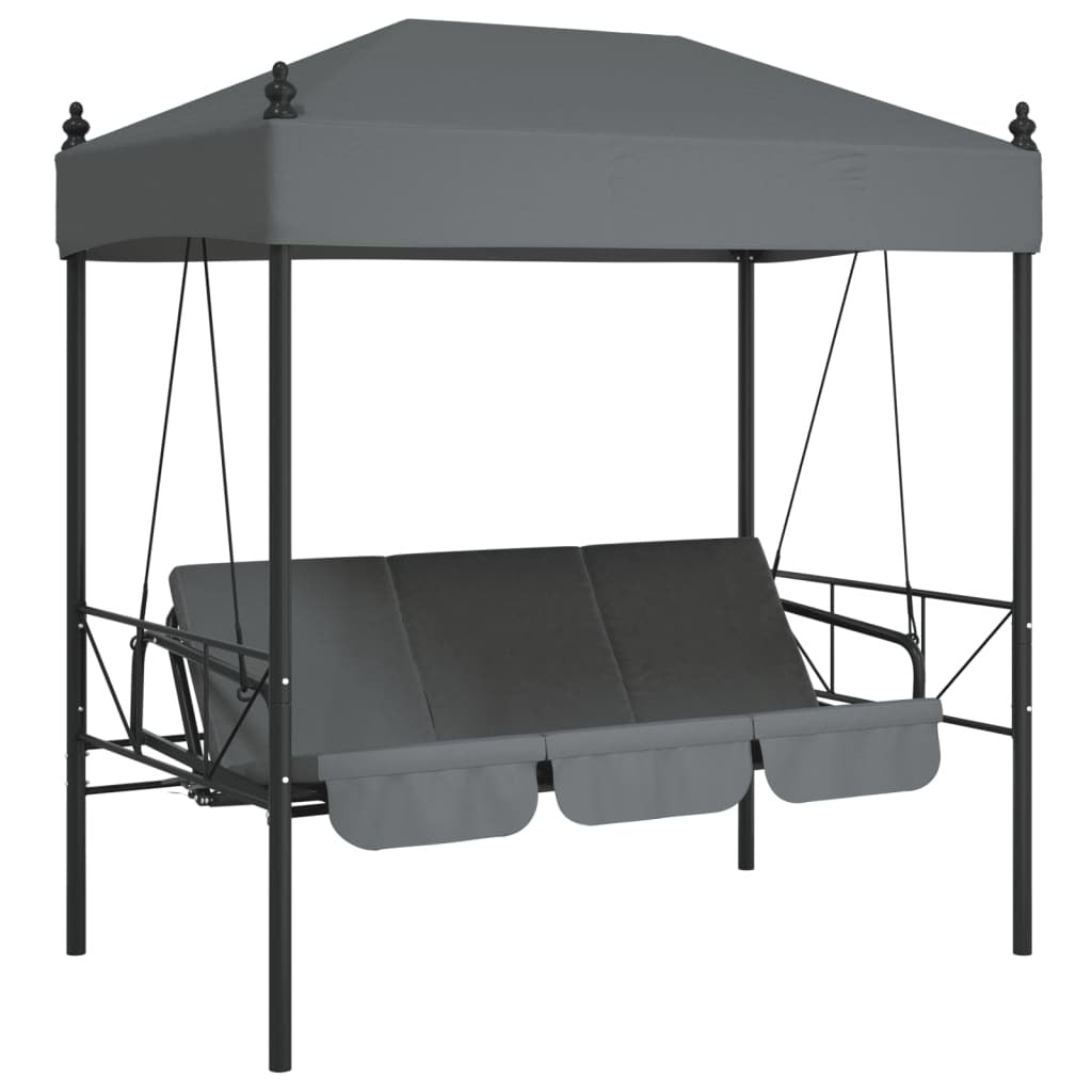 Garden Swing Bench Dark Grey Powder-Coated Steel, Polyester