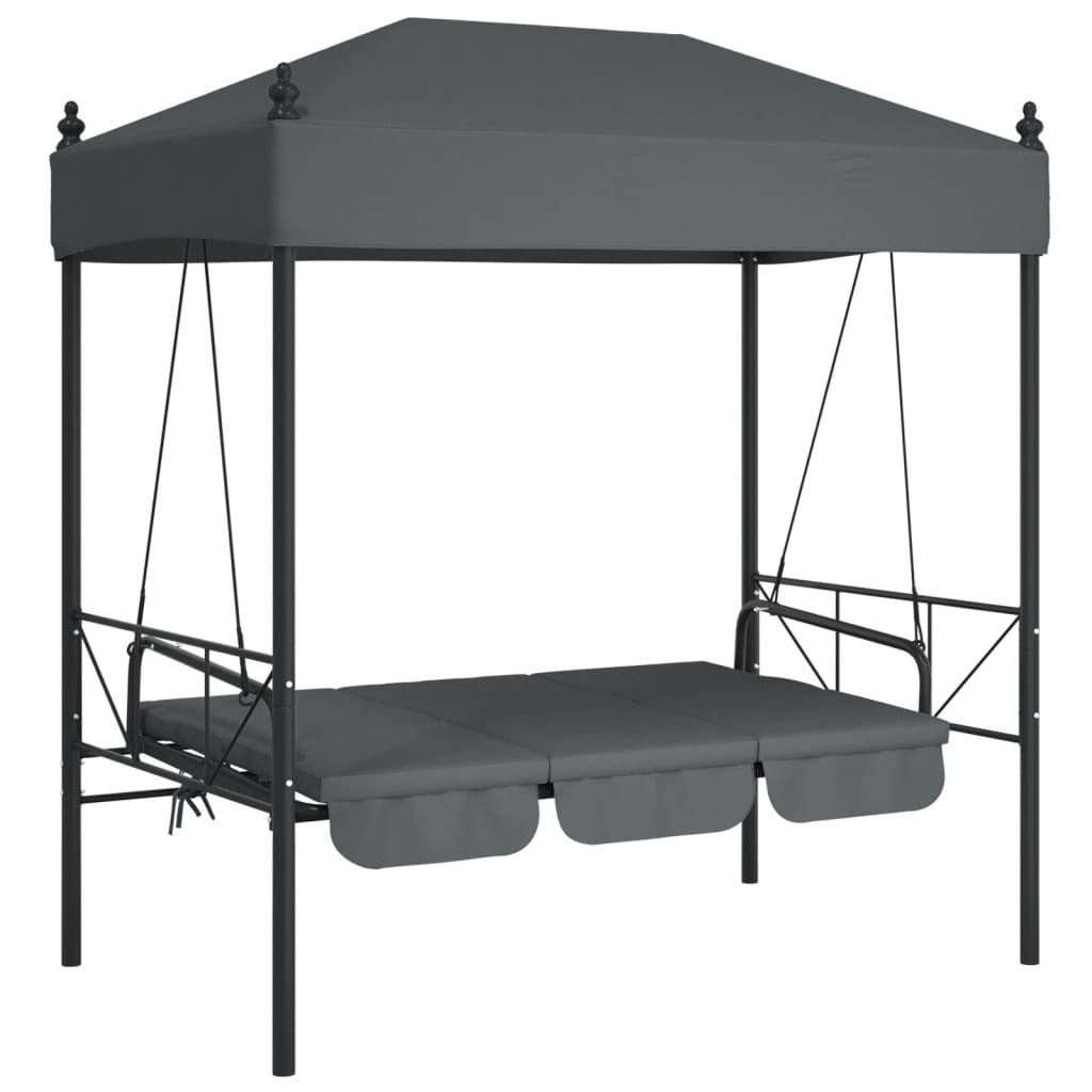 Garden Swing Bench Dark Grey Powder-Coated Steel, Polyester