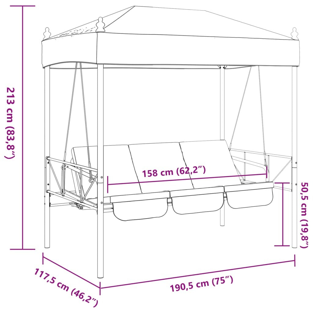 Garden Swing Bench Dark Grey Powder-Coated Steel, Polyester