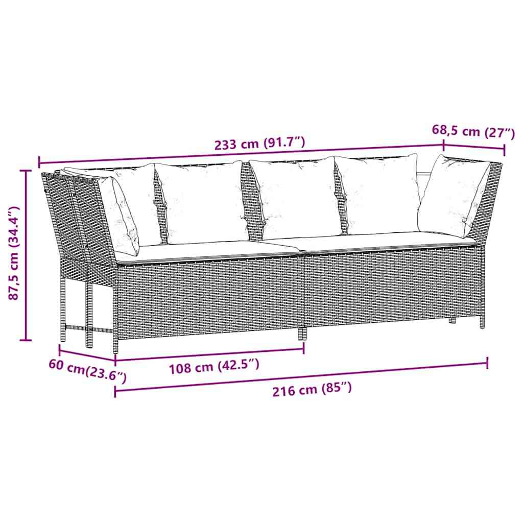 Garden Sofa Black PE Rattan Large Modular Garden Sofa