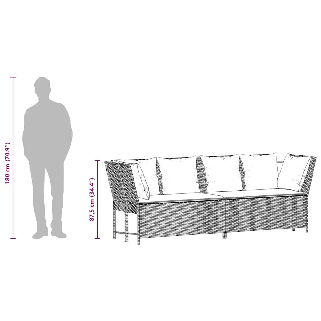 Garden Sofa Black PE Rattan Large Modular Garden Sofa